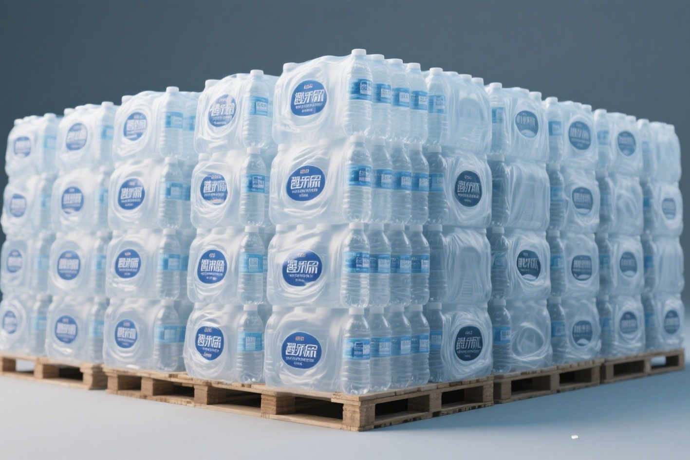 shrink wrapped water palletizing