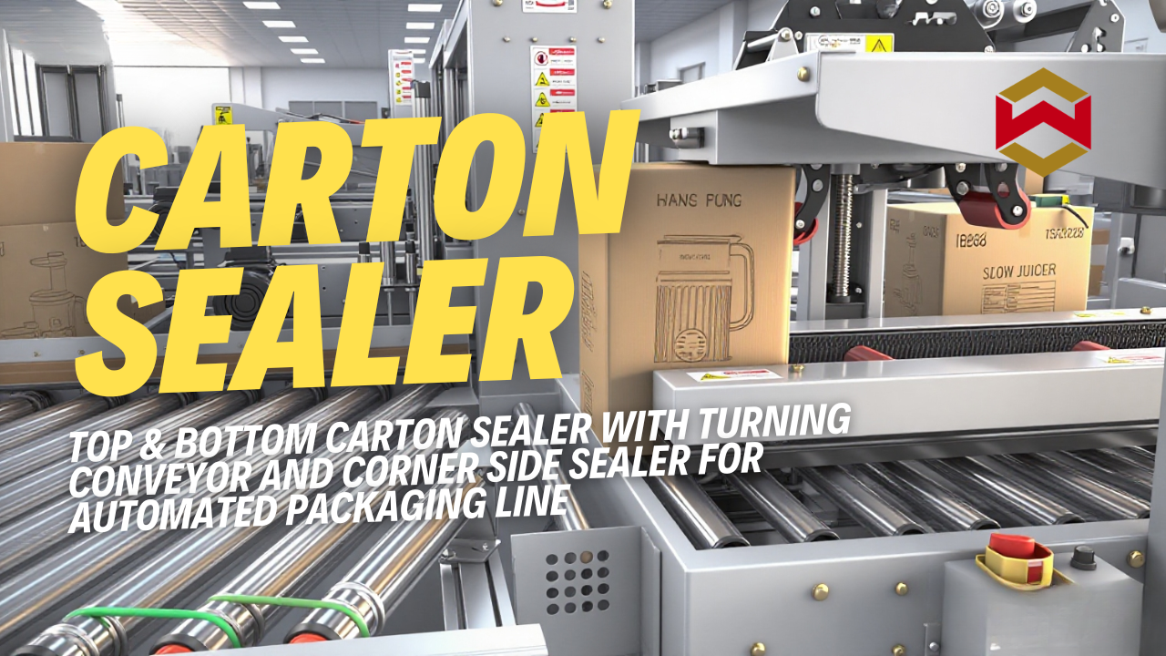 Top & Bottom Carton Sealer with Turning Conveyor and Corner Side Sealer for Automated Packaging Line